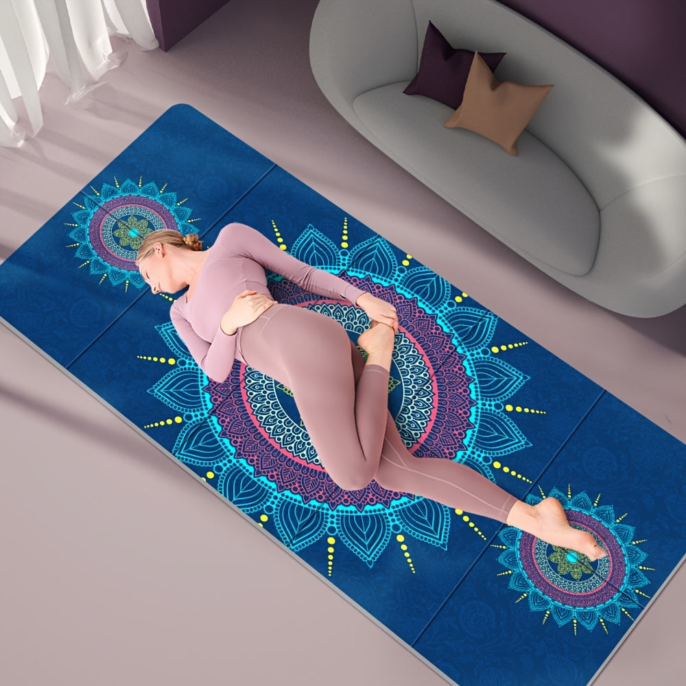 Foldable TPE Yoga Mat With Geometric Floral Print Design