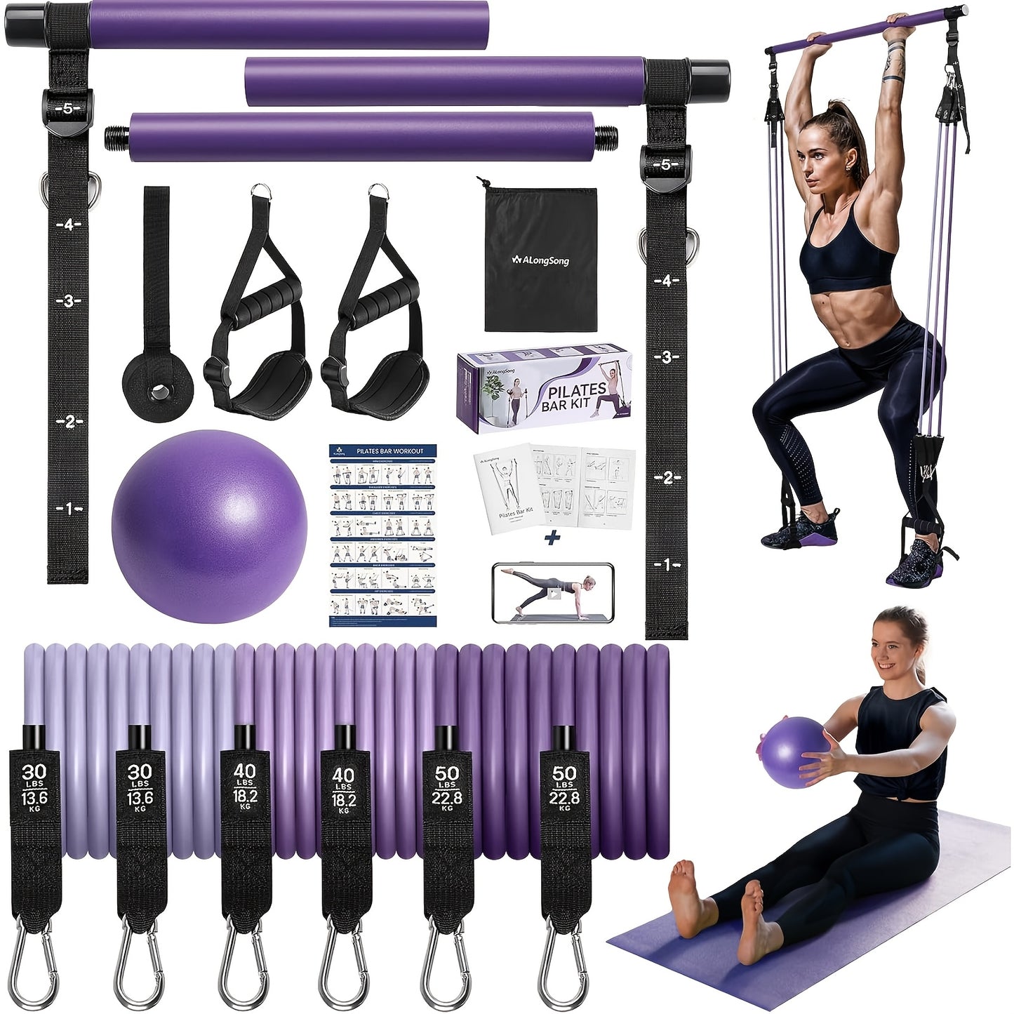 Pilates Bar Kit With Resistance Bands 20 To 240 LBS