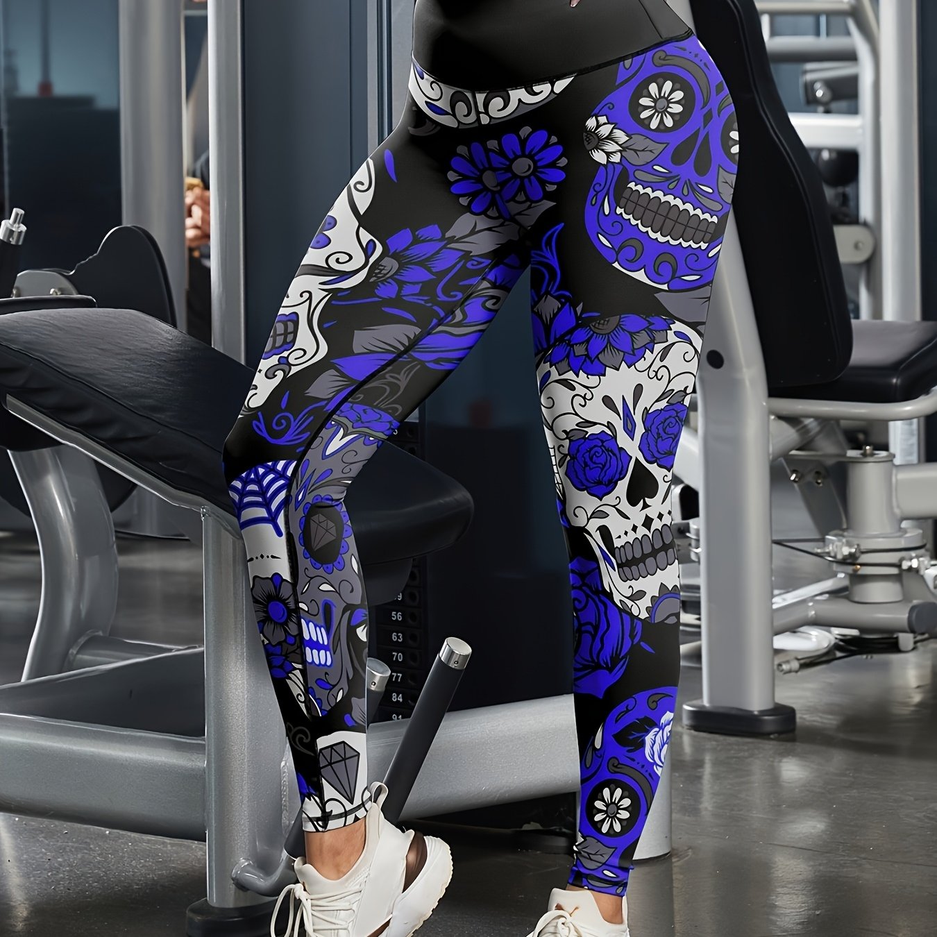 Halloween Skull Floral Print High Waist Yoga Leggings