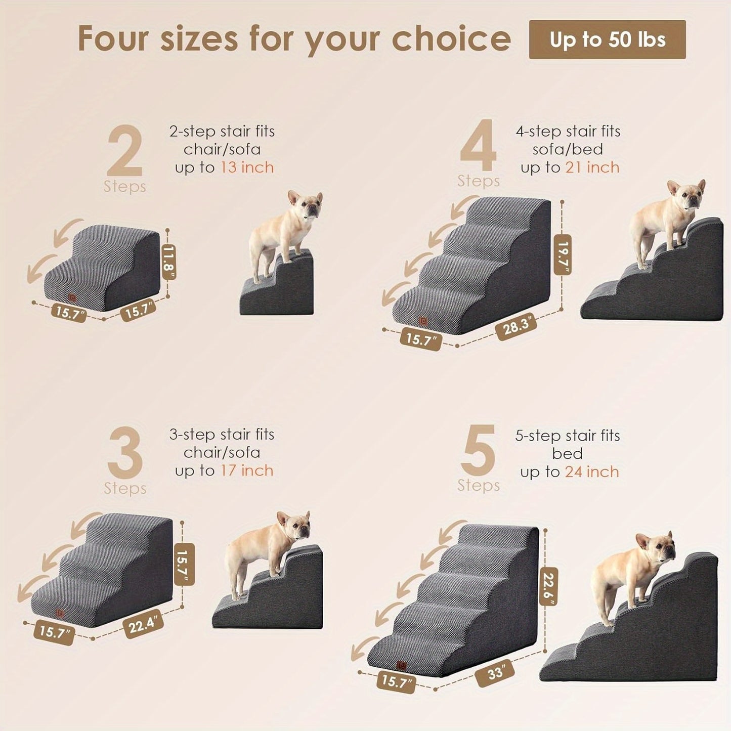 Curved Dog Stairs Ramp for High Beds 20 Height NonSlip