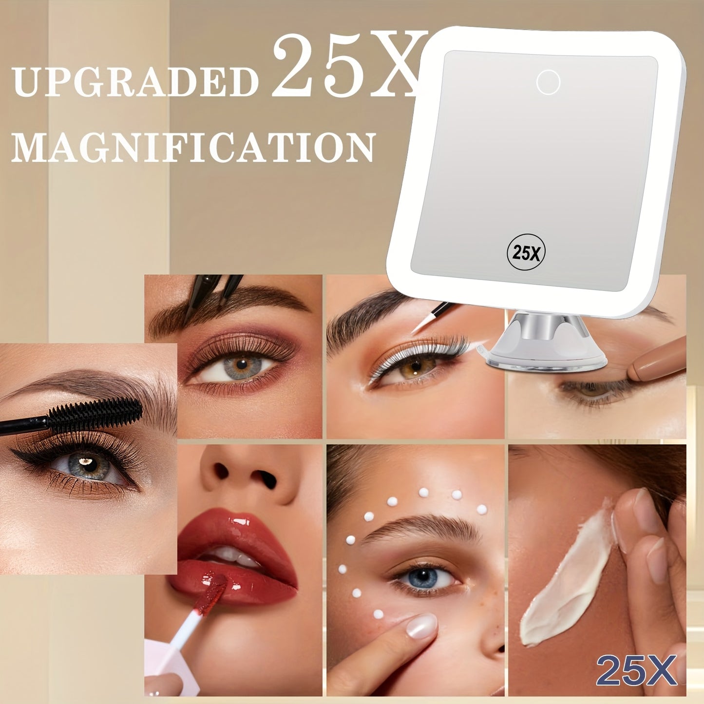 FANCYSEEU 25X Magnifying LED Makeup Mirror 3 Modes 2000mAh