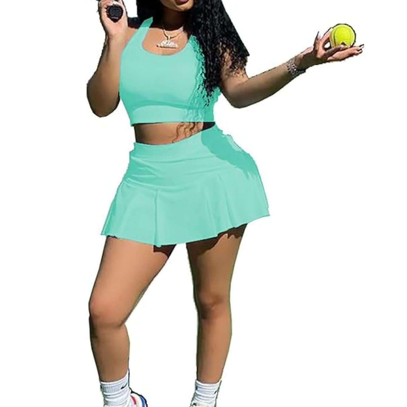 Women Athletic Sports 2pc Skirt Set Activewear Tank Top