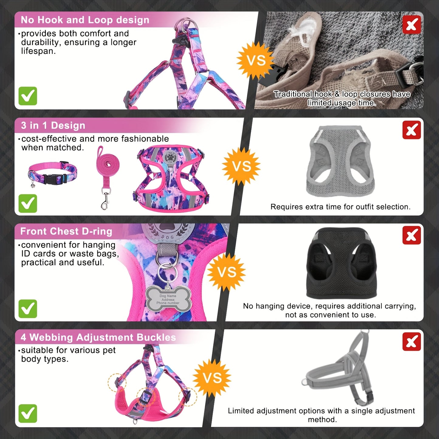 BEAUTYZOO No-Pull Dog Harness Collar And Leash Set