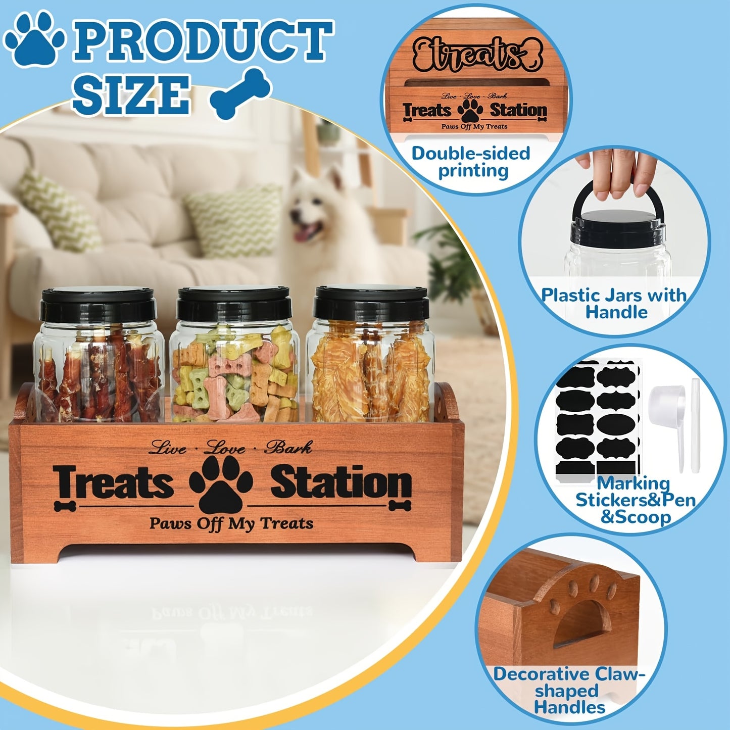 Wooden Dog Treat Container Farmhouse Pet Food Storage