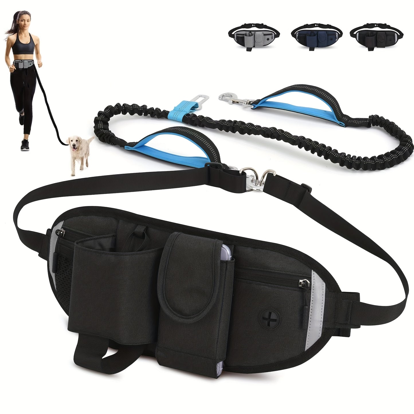 A Retractable Dog Leash with a Waist Bag, Convenient for Walking Dogs, Featuring a Hands-Free Design And an Adjustable Belt, Suitable for Running And Training. - Revitalize Mind Body