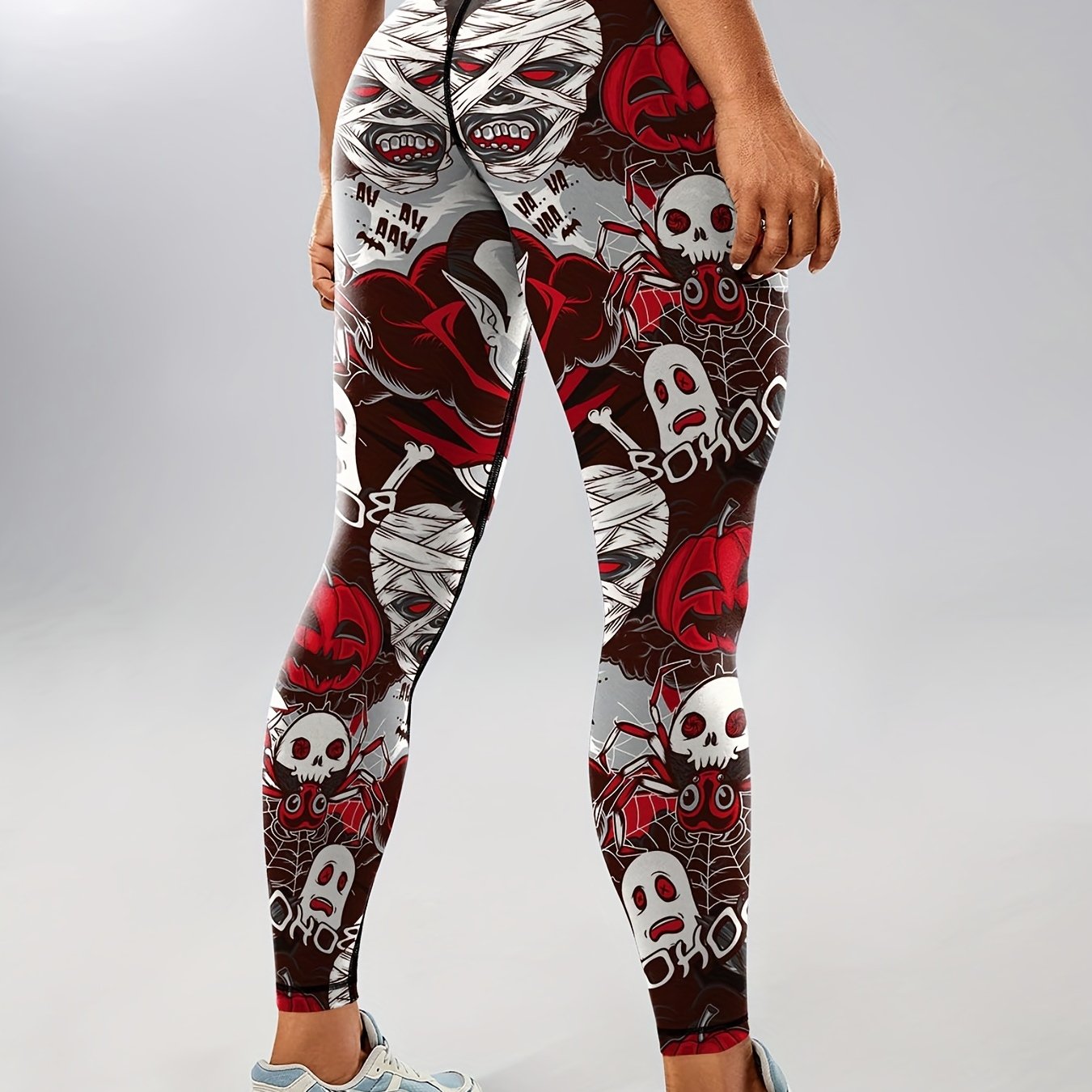 Halloween Skeleton Print High Waist Yoga Leggings For Women