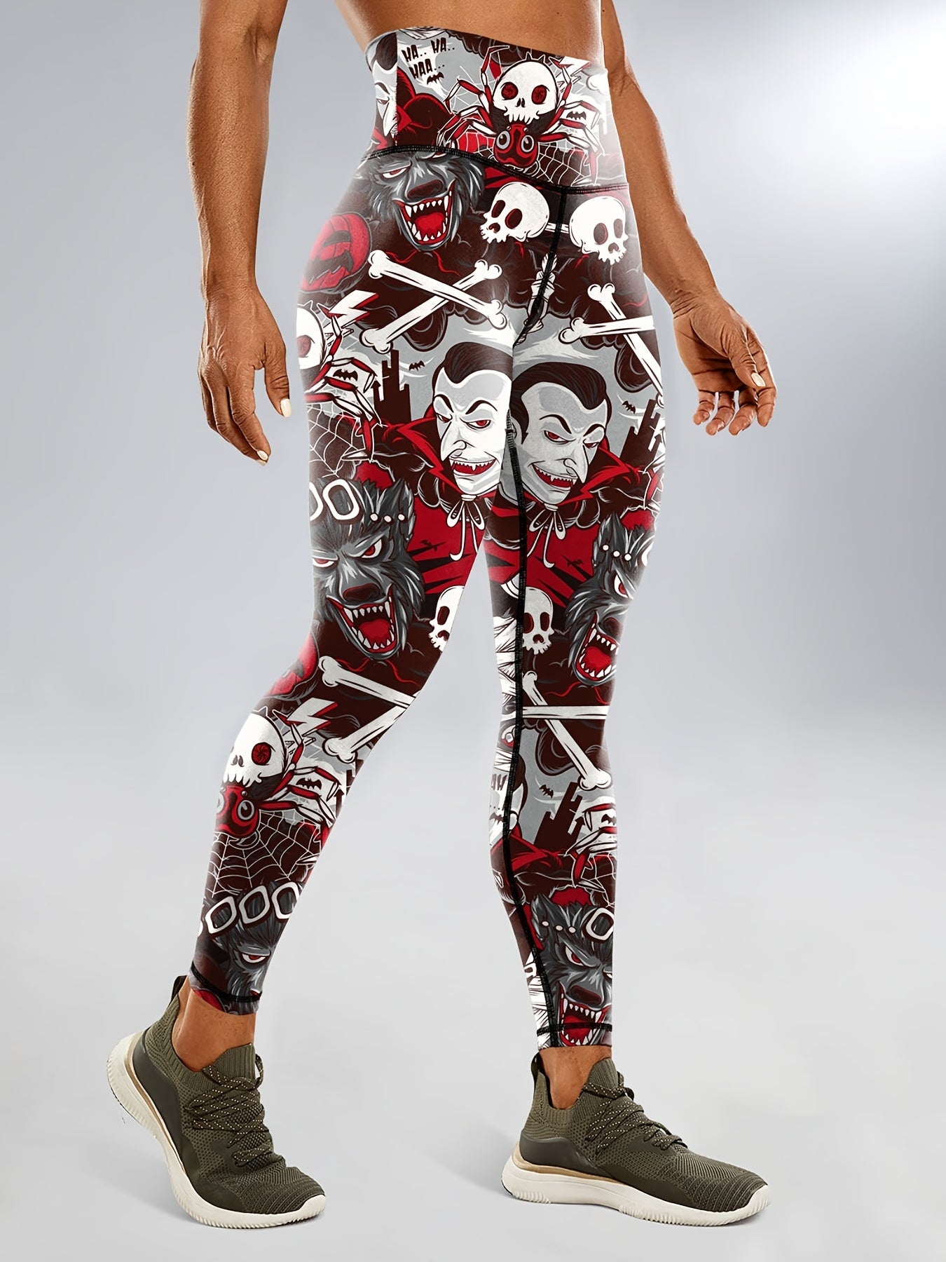 Halloween Skeleton Print High Waist Yoga Leggings For Women