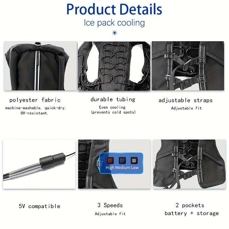 Premium Water-Cooling Vest For Men & Women | 5s Quick Cooling, Long-Lasting Cooling Vest With Ice Packs & Rechargeable Battery, Adjustable Cooling Modes, Ultra-Portable UV-Resistant Design For Outdoor, Sports, Work & Hot Summ - Revitalize Mind Body