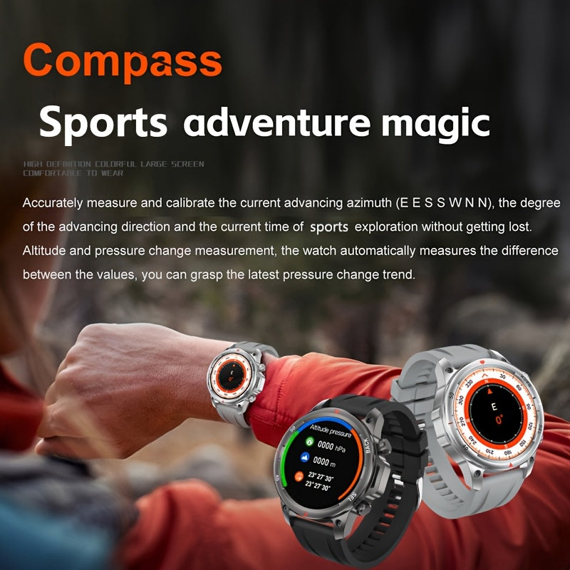 Men's GPS Smart Watch - LED Backlight, 360° HD Screen, AI Voice, Wireless Calls & NFC | Stainless Steel/Silicone Band, Compass, Sports Modes, Father's Day Gift - Revitalize Mind Body