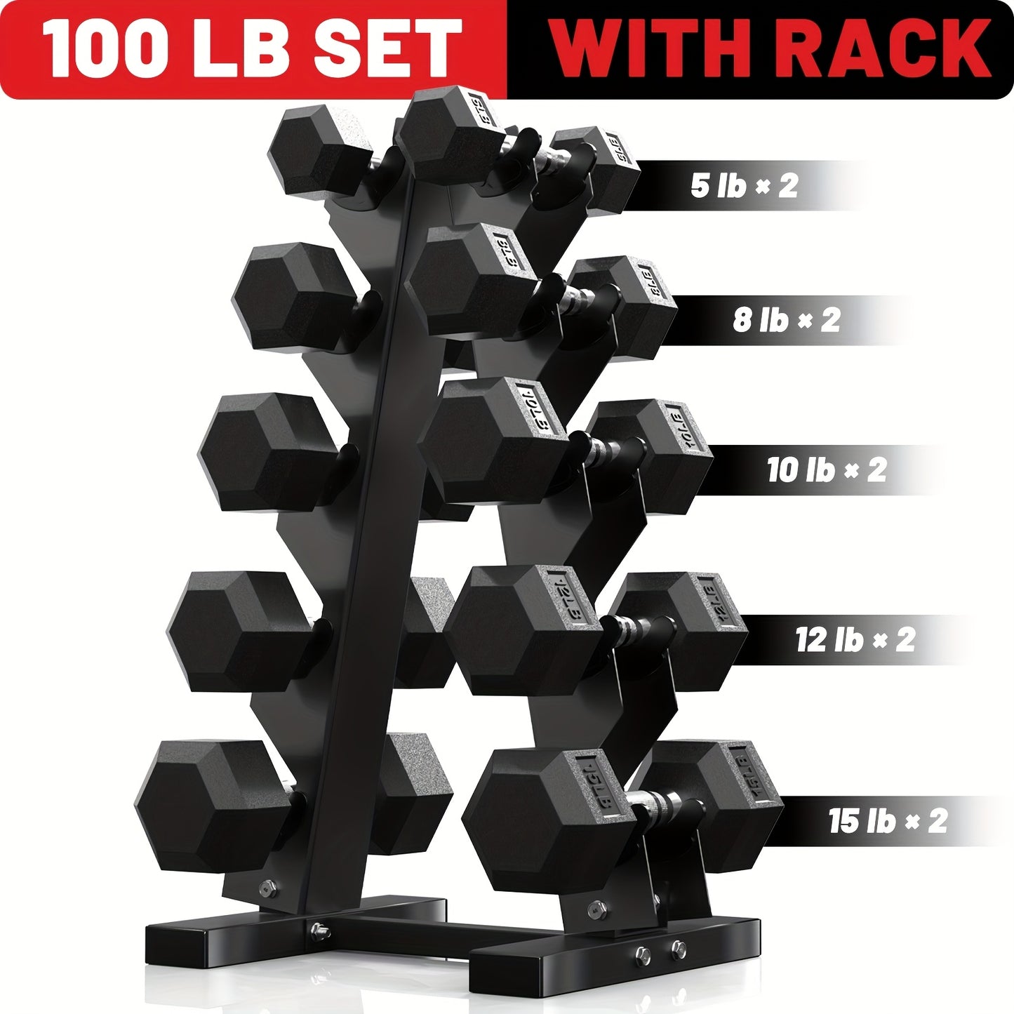 PAPABABE Dumbbell Set with Rack for Home Gym