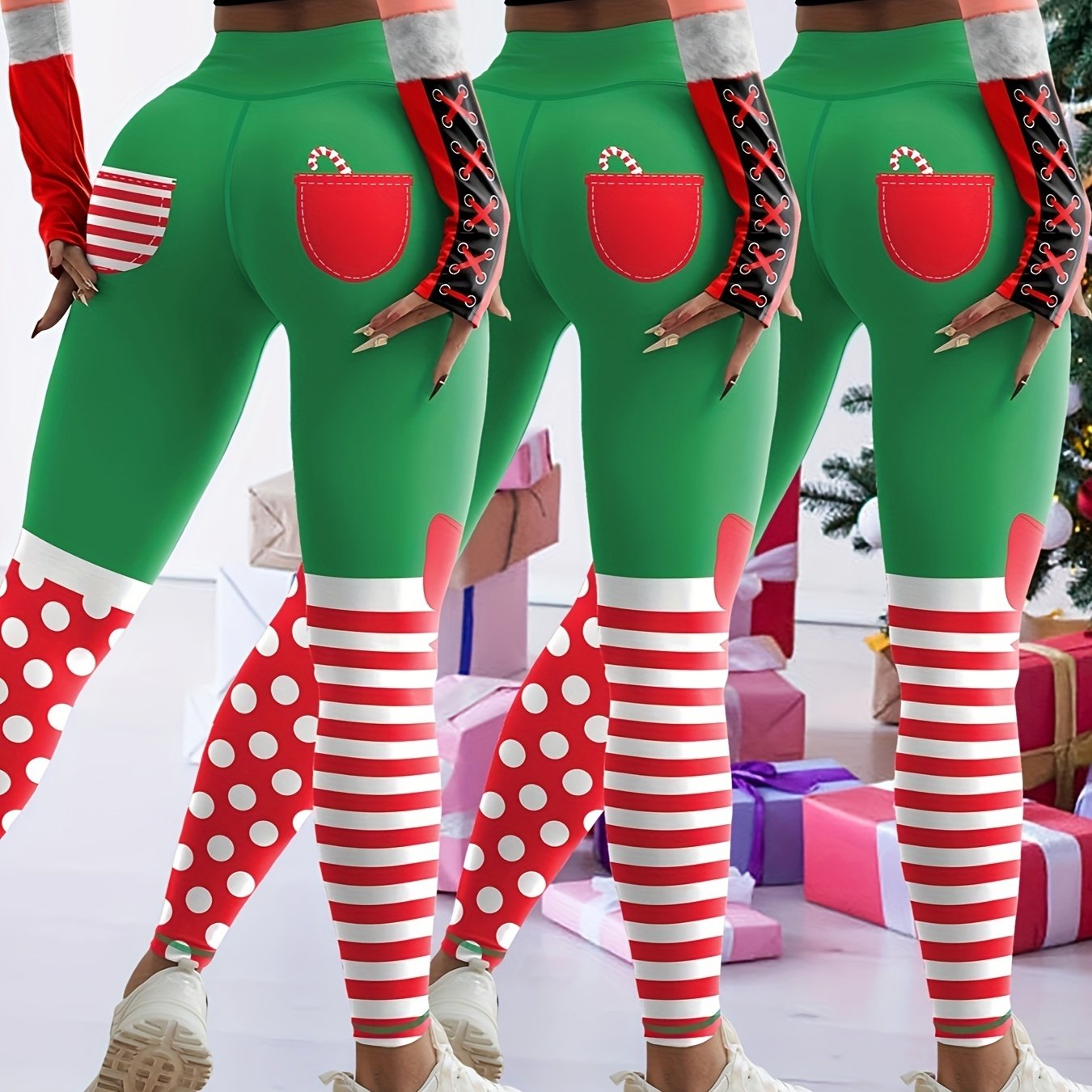 Festive Christmas Elf Leggings With High Waist Yoga Fit