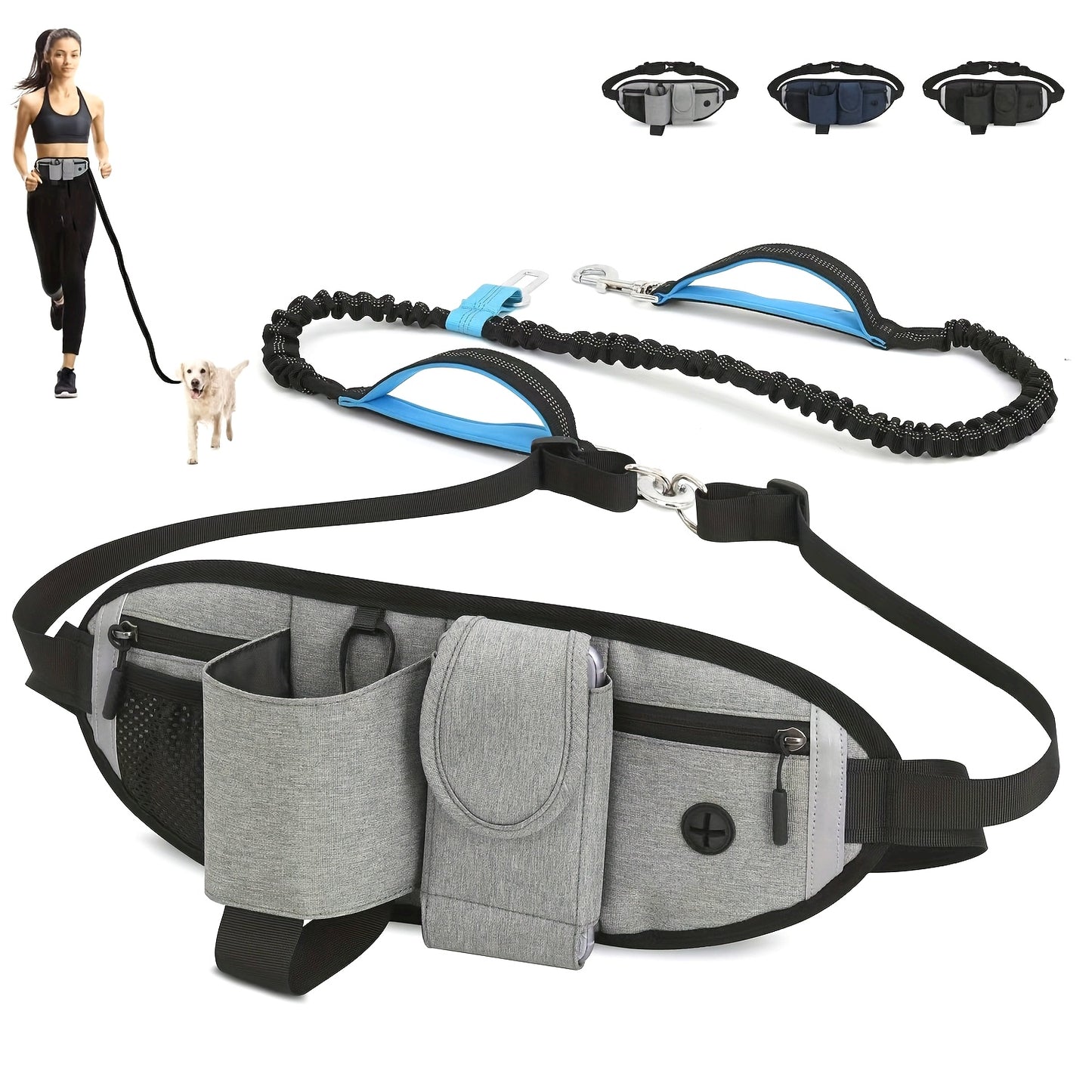 A Retractable Dog Leash with a Waist Bag, Convenient for Walking Dogs, Featuring a Hands-Free Design And an Adjustable Belt, Suitable for Running And Training. - Revitalize Mind Body