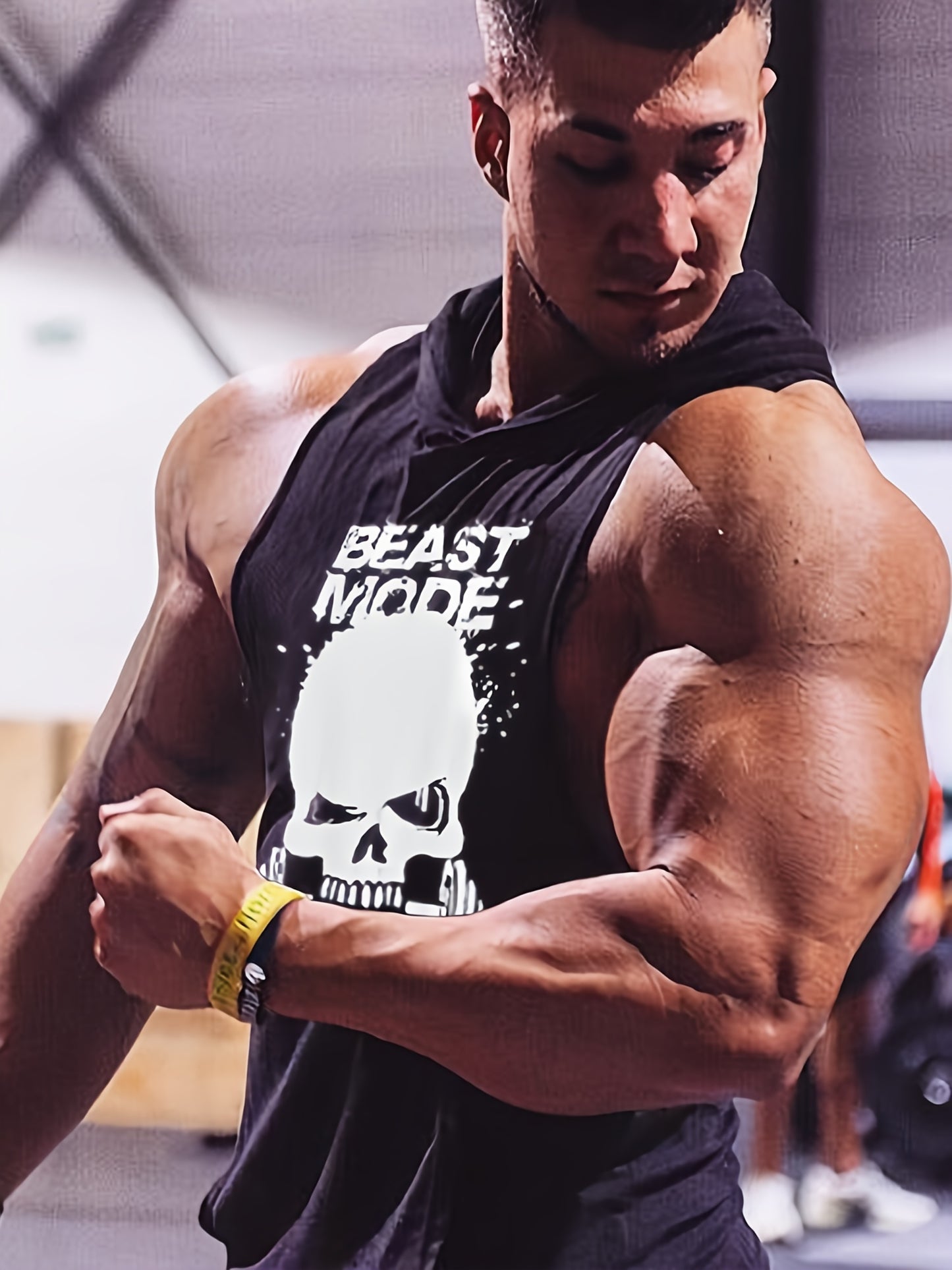 Men's Sleeveless Hooded Workout Tank Tops by QQ