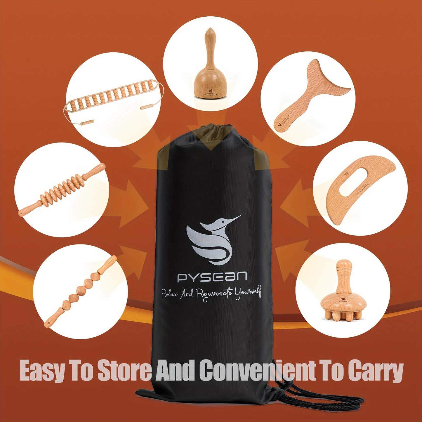 Revitalize Mind Body Pysean 7in1 Wooden Massage Tool Set