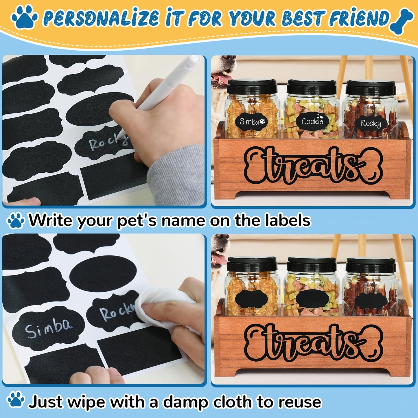 Wooden Dog Treat Container Farmhouse Pet Food Storage