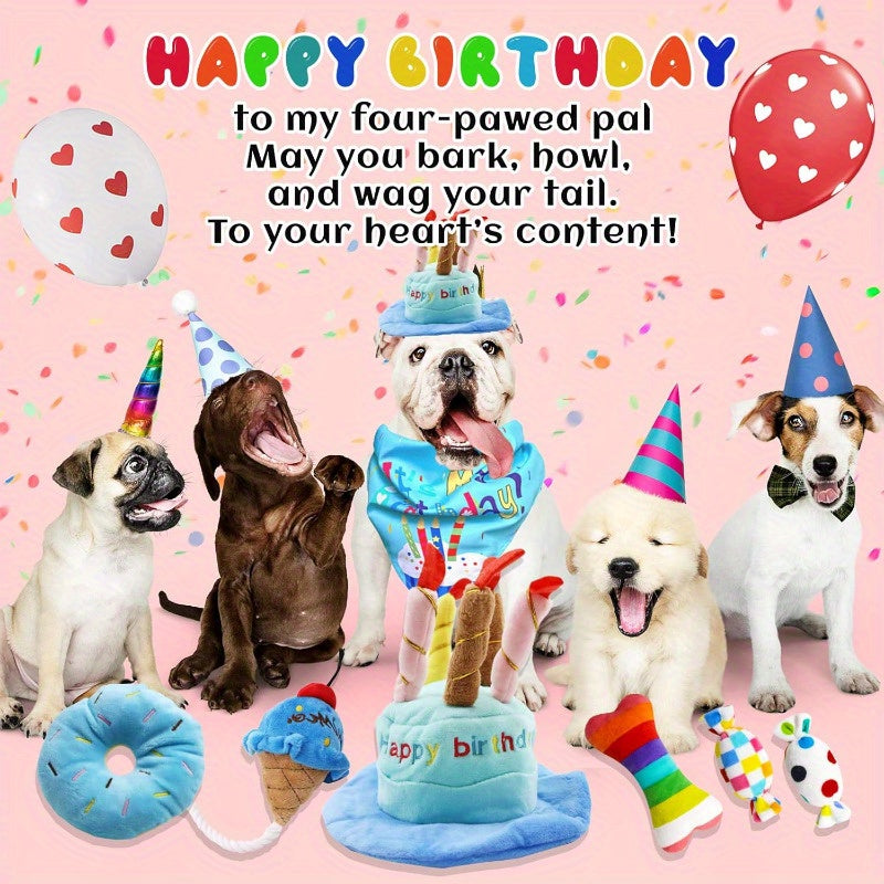 9 Pack Interactive Dog Birthday Toy Set Plush Squeaky