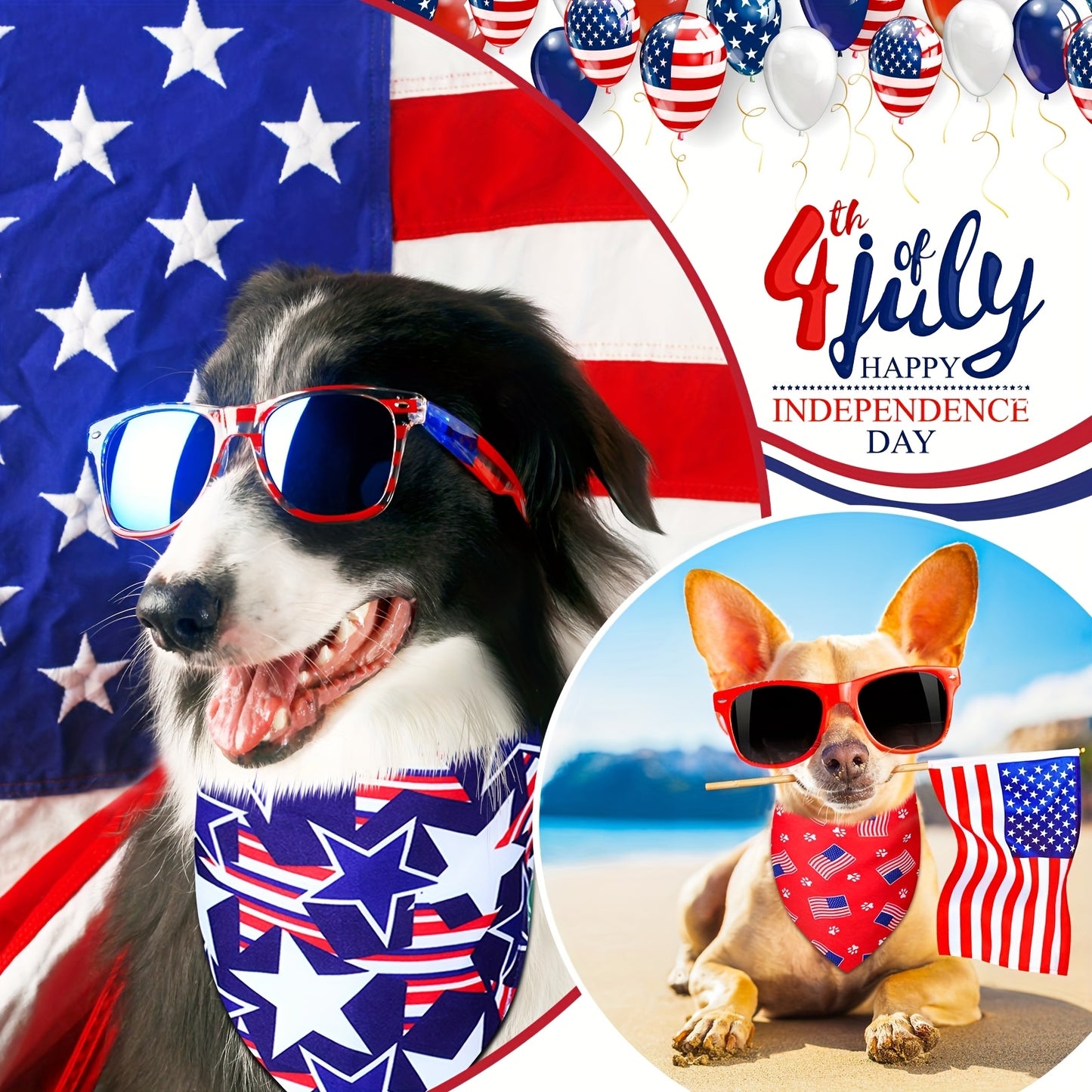 Patriotic Dog Bandanas Set for Celebrating Independence Day