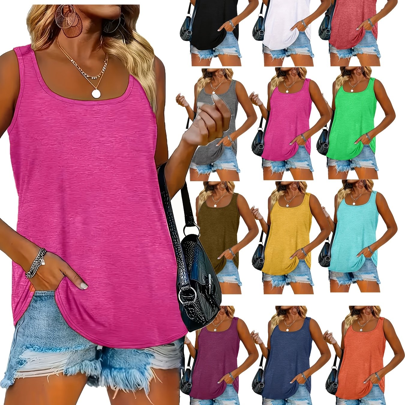 Women's Sleeveless Crew Neck Vest Top Rayon Casual Summer
