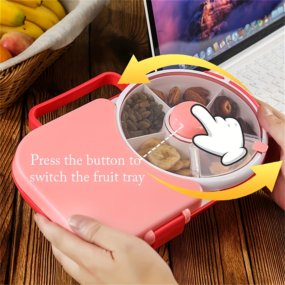 Faridabio 1pc Portable Tote Bag Rotating Lunch Box Picnic Snack Tray School With Lunch Box Picnic Camping Snacks Rotating Fruit Tray Sealed Dry Fruit Tray Moisture Resistant And Silicone Cleaning Brush - Revitalize Mind Body