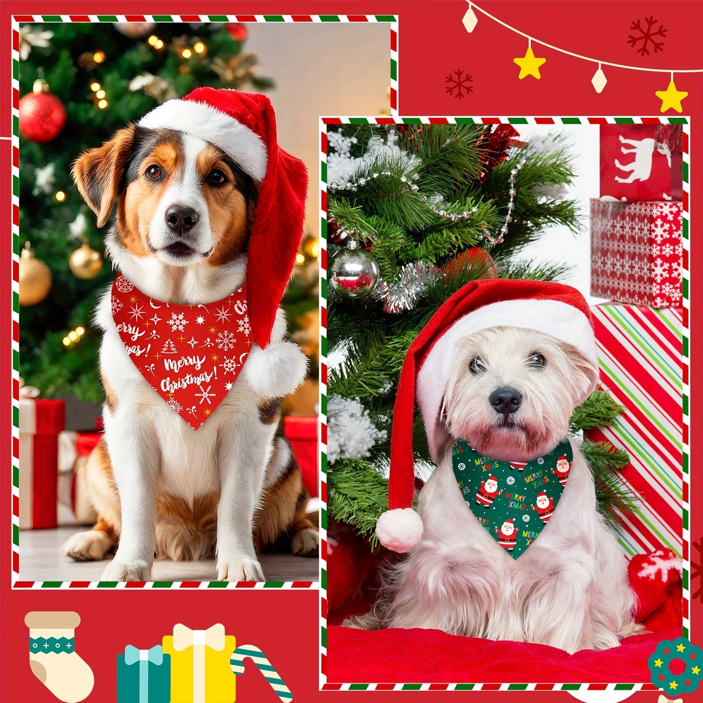 CHUANGDIB Christmas Dog Bandanas Set 50 Pcs Plaid Snowflake