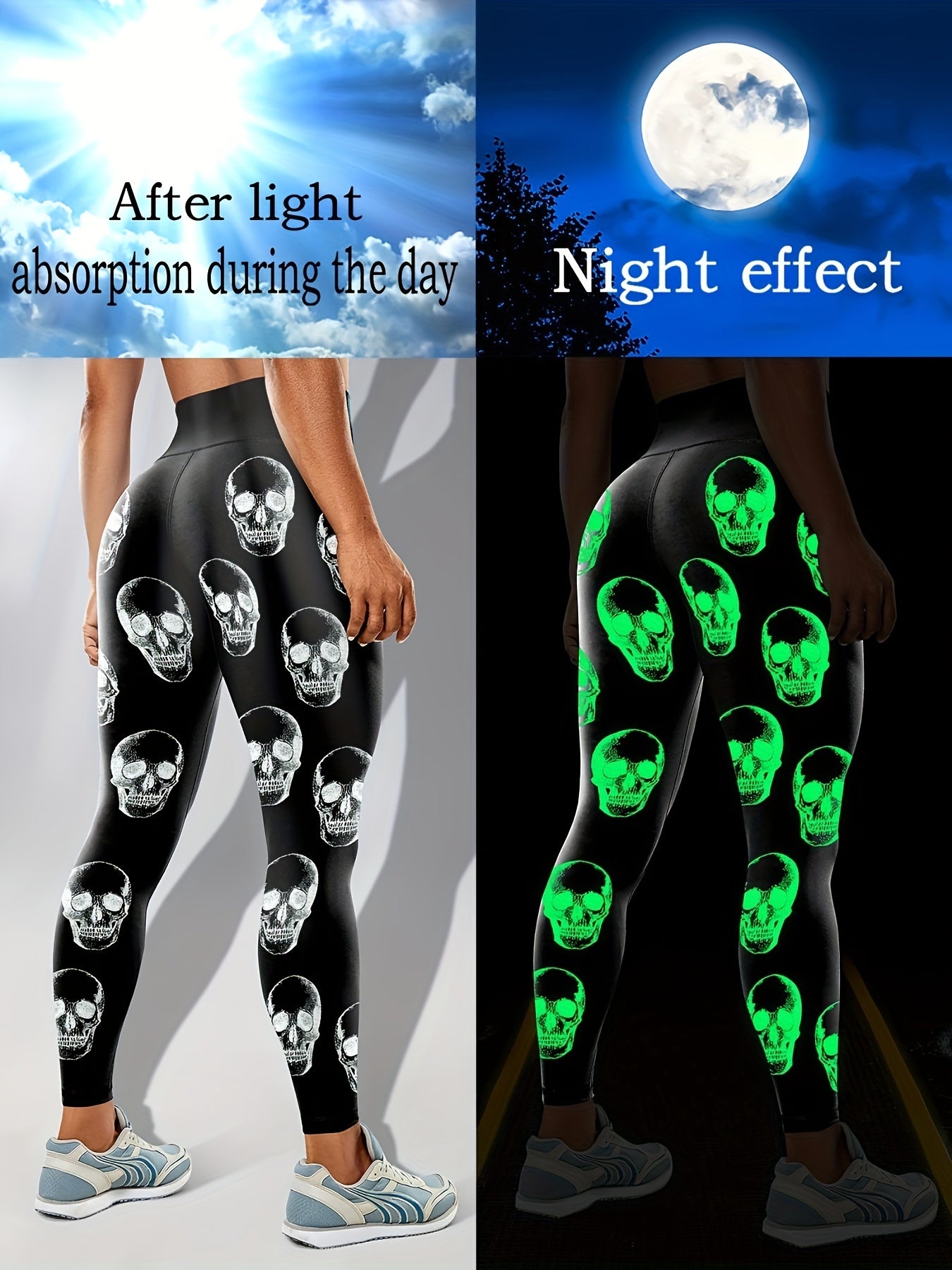 High Waist Glow In The Dark Skull Print Leggings Athletic