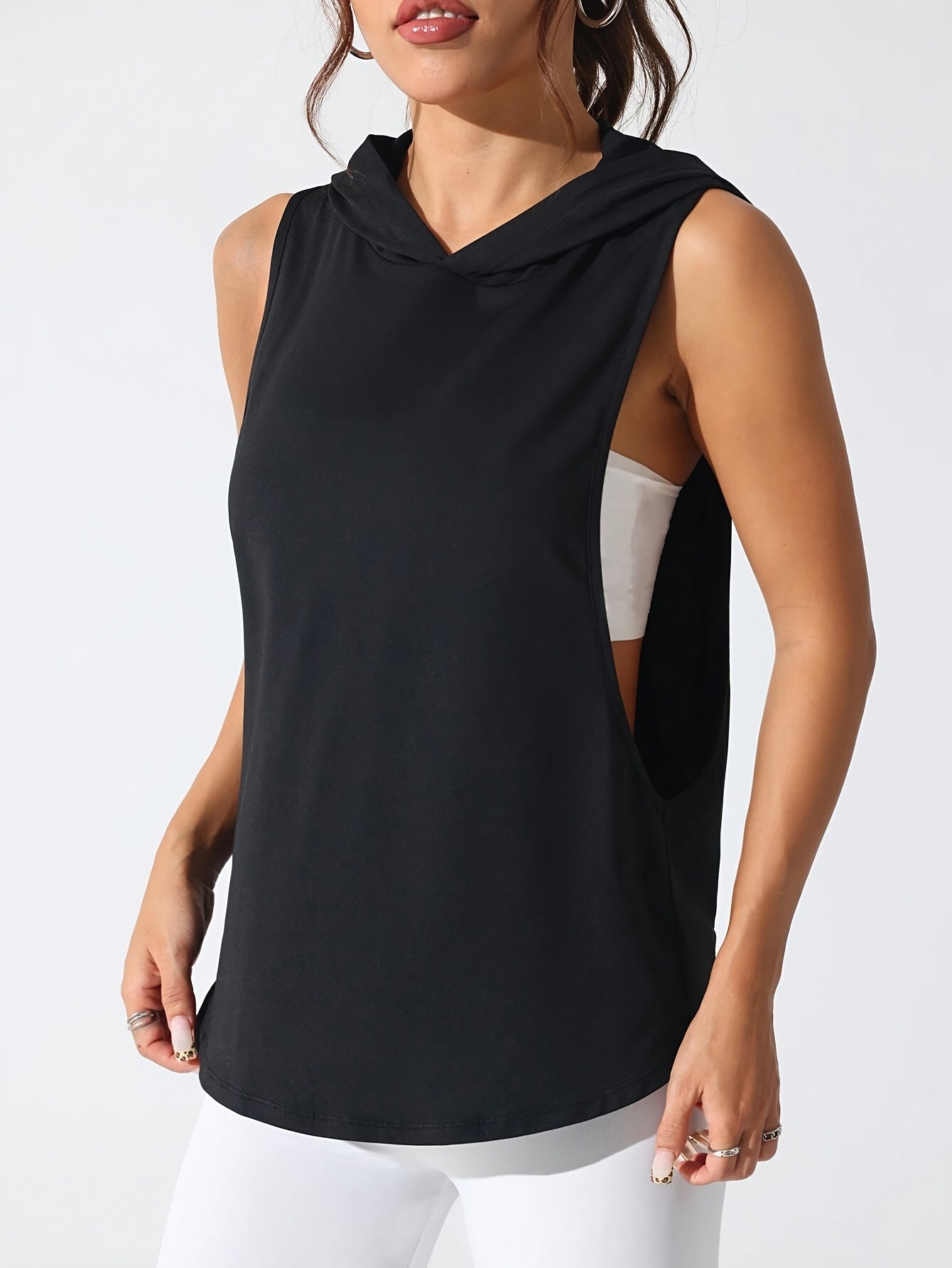 Graphic Print Hooded Tank Top Y2K Style For Women Polyester