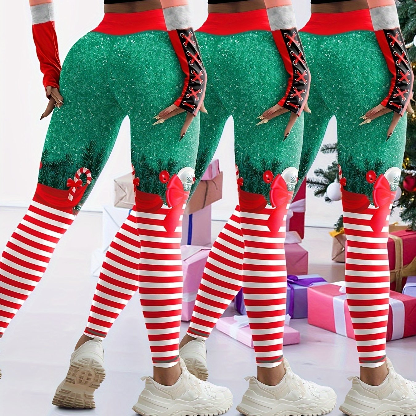 Festive Christmas Elf Leggings With High Waist Yoga Fit