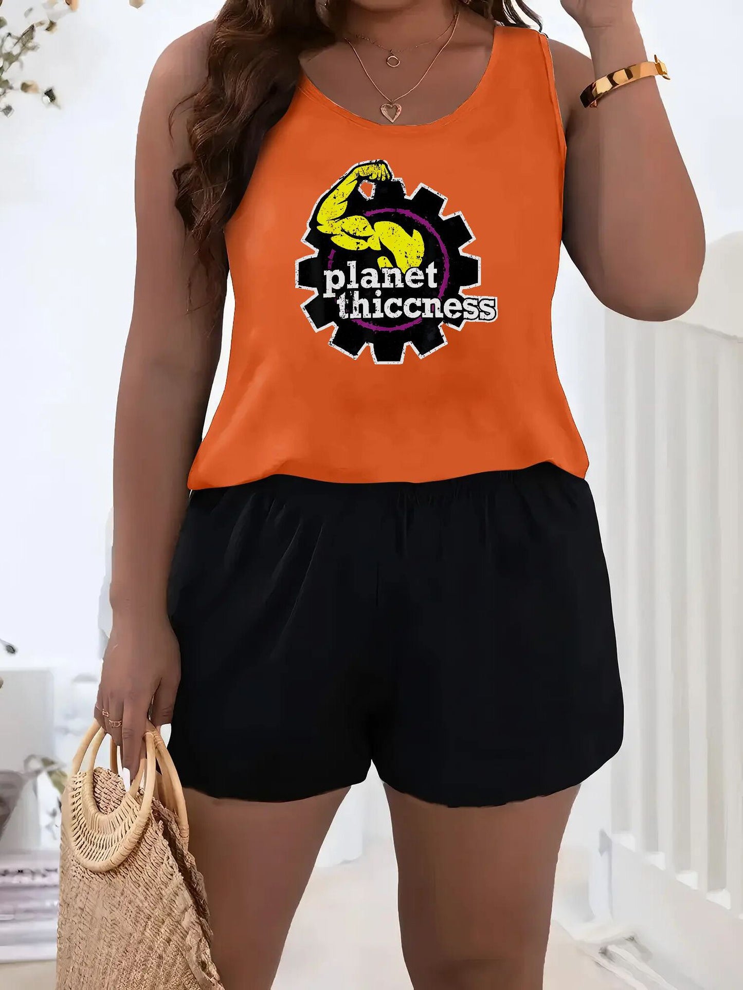 Planet Thiccness Gym Set Funny Workout Lover Sleeveless Top Shorts - Revitalize Mind Body