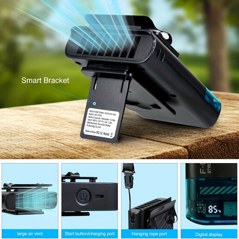 2025 AI Portable Waist Fan, Rechargeable, 20+ Hour Range with LED Display, 5-Speed 10, 000RPM Cooling Personal Clip Fan for Outdoor Work, Camping, Farms And Job Sites (Black) - Revitalize Mind Body