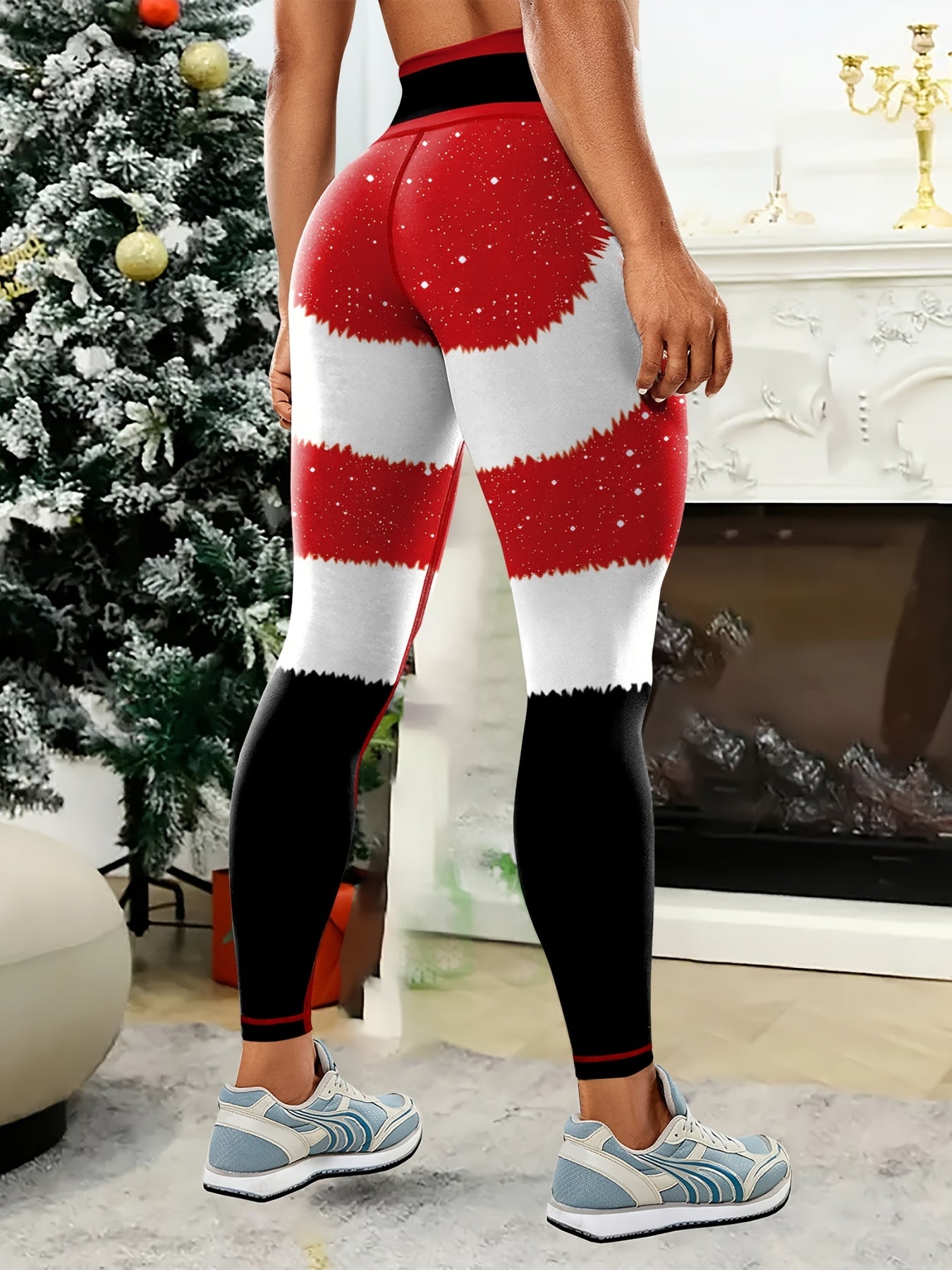 Christmas Yoga Leggings Striped Buckle Belt High Waisted