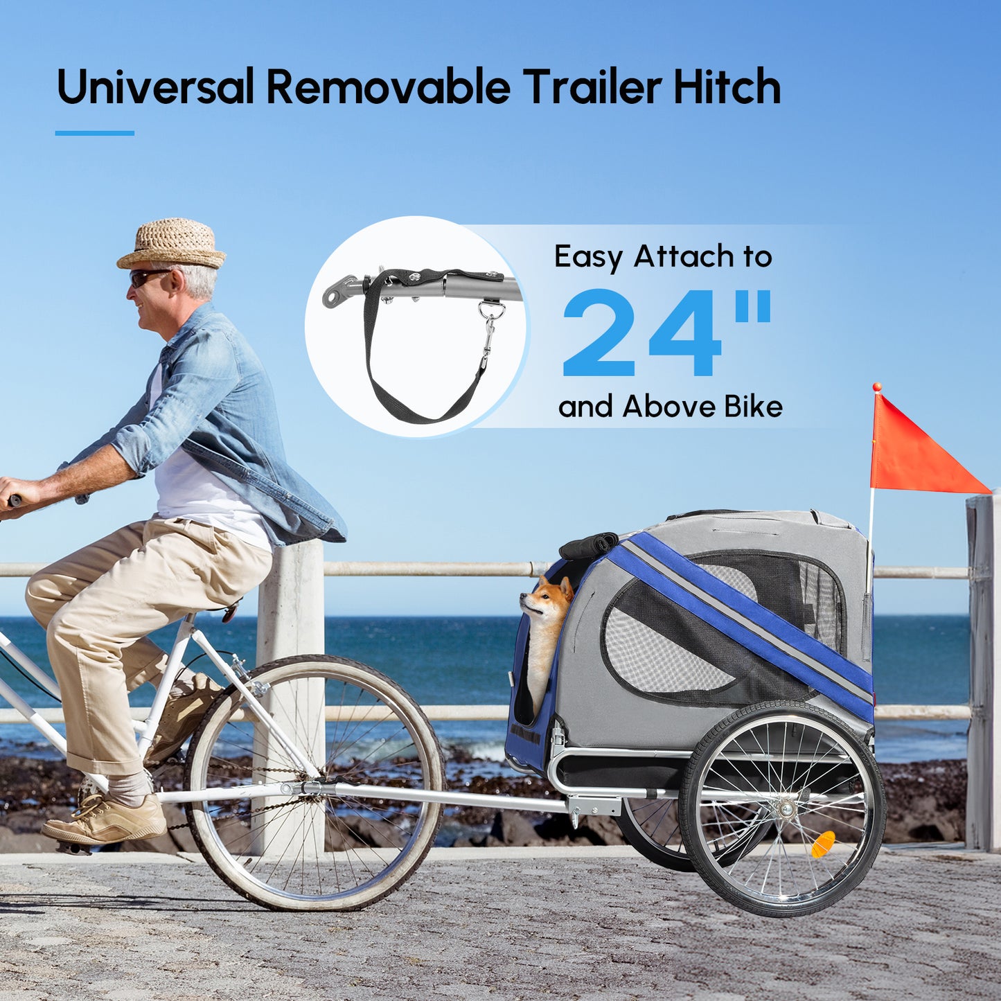 Folding Dog Bike Trailer Pet Cart for Bicycle w/Universal Hitch & 3 Entrances, Bike Wagon Cargo Carrier w/Quick Release 20" Wheels - Revitalize Mind Body