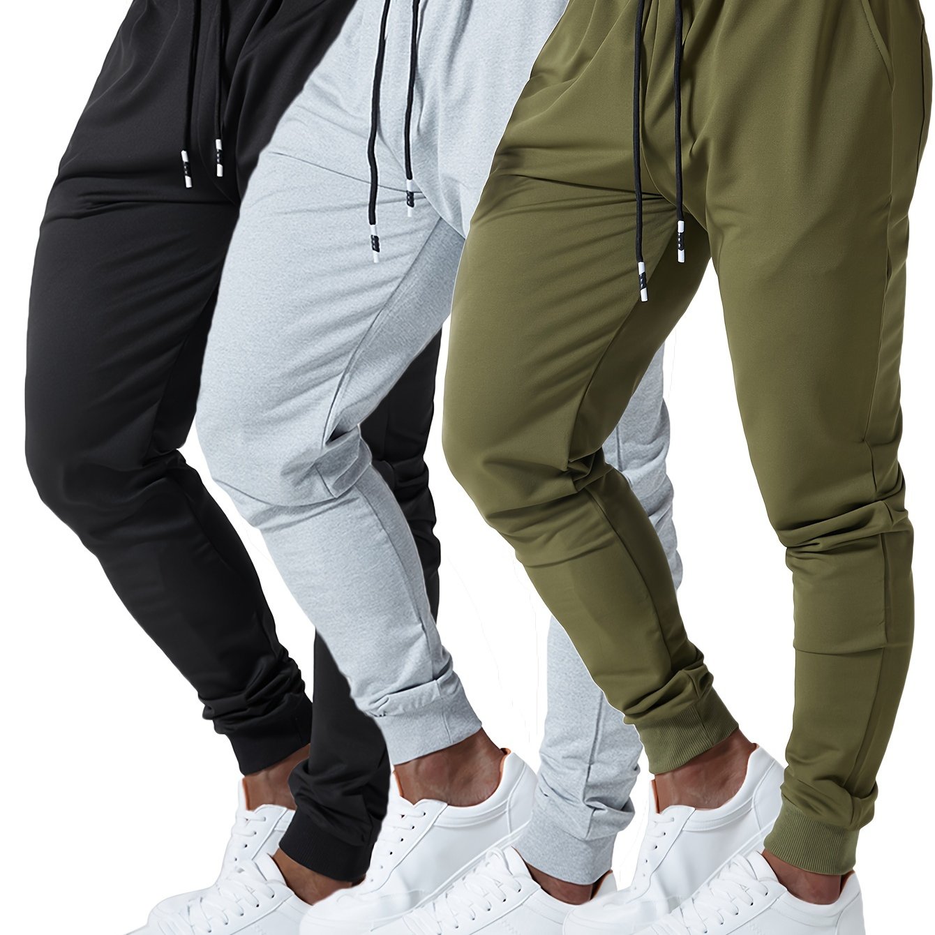 Mens Jogger Sweatpants Cotton Blend With Elastic Waist Pockets 3Pc - Revitalize Mind Body