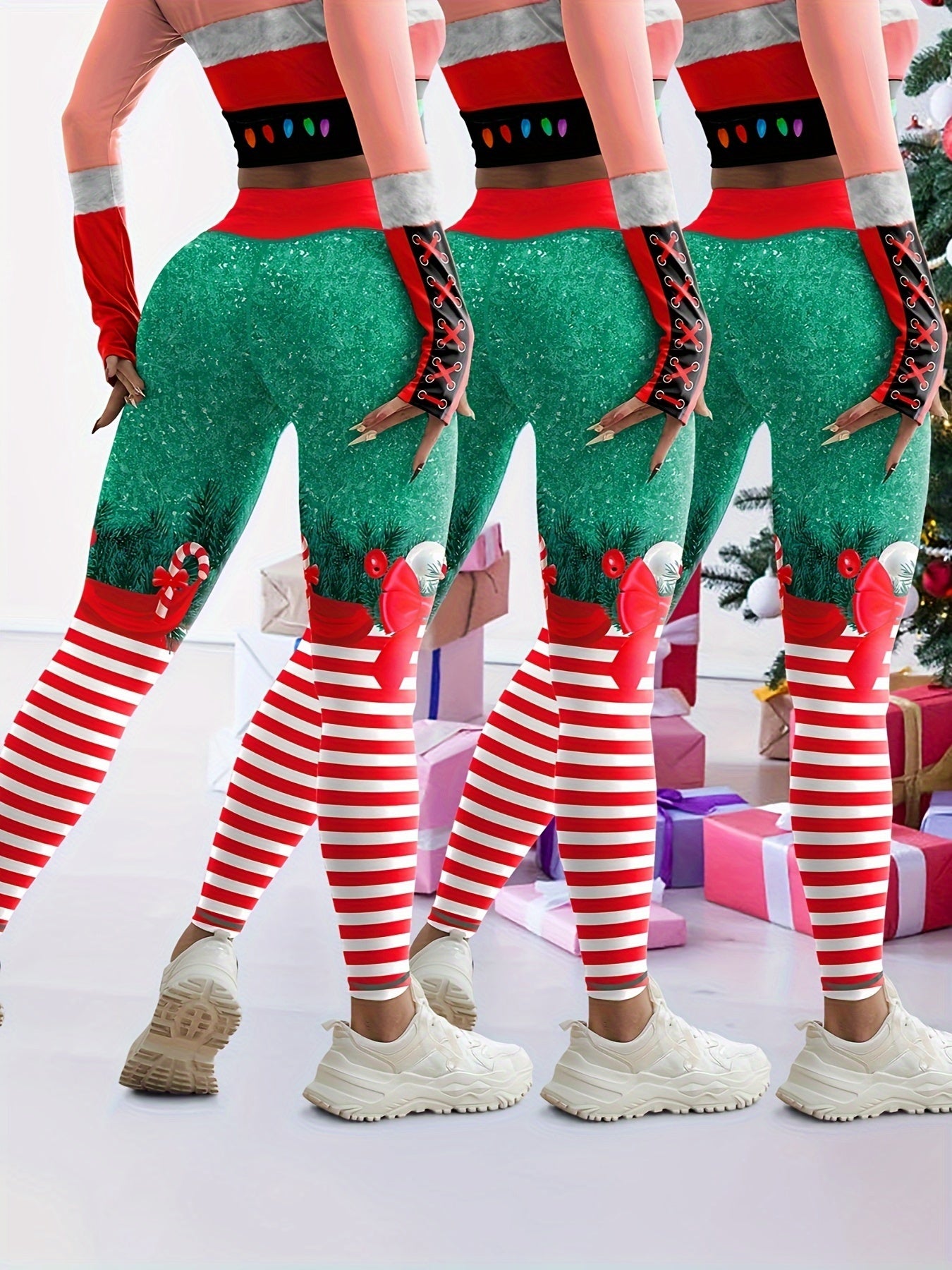 Festive Christmas Elf Leggings With High Waist Yoga Fit