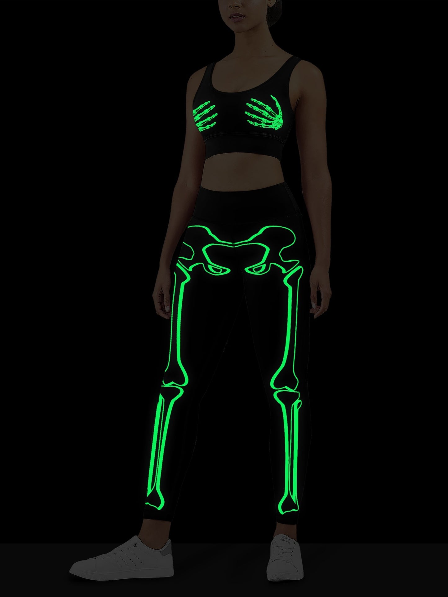 Halloween Skull Glow Yoga Set Women High Waist Pants Tank