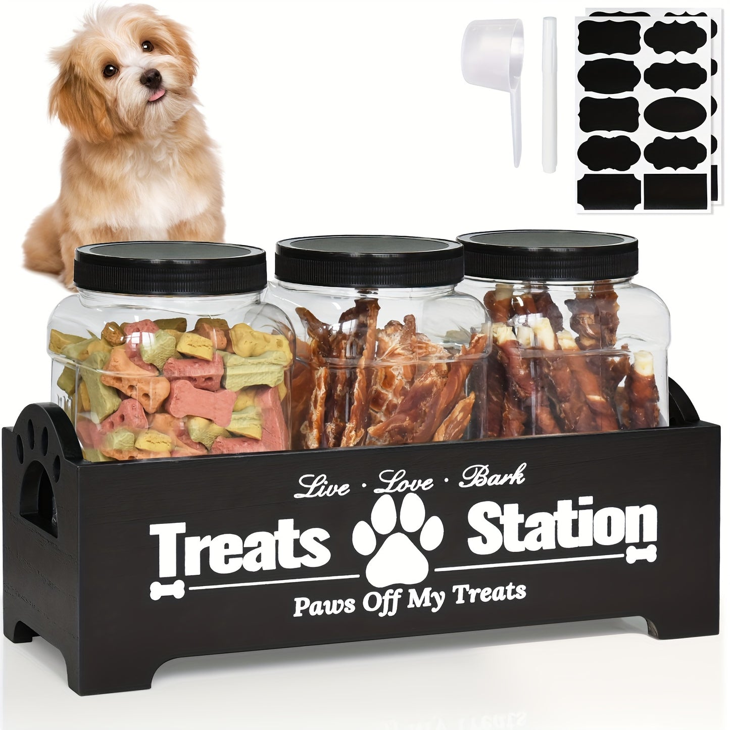 Wooden Dog Treat Container Farmhouse Pet Food Storage