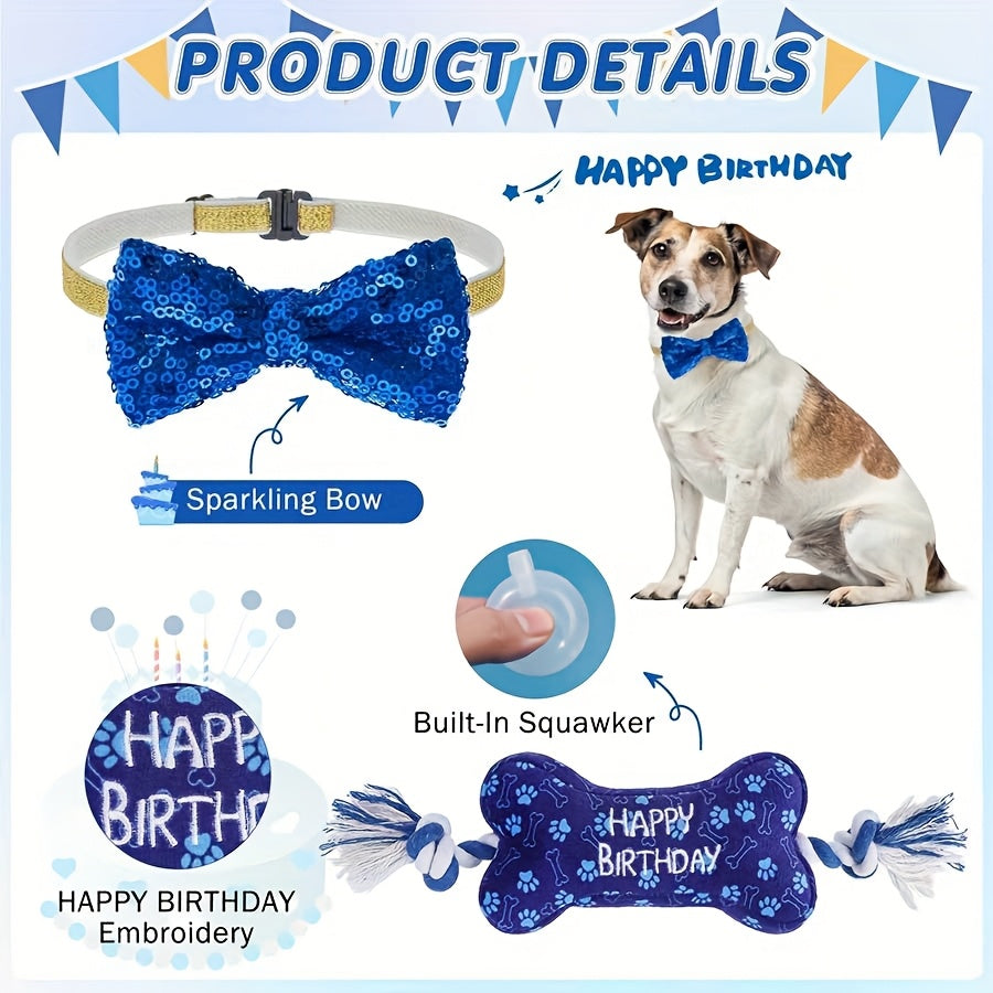 Dog Birthday Party Set with Bandana Bow Tie and Toys