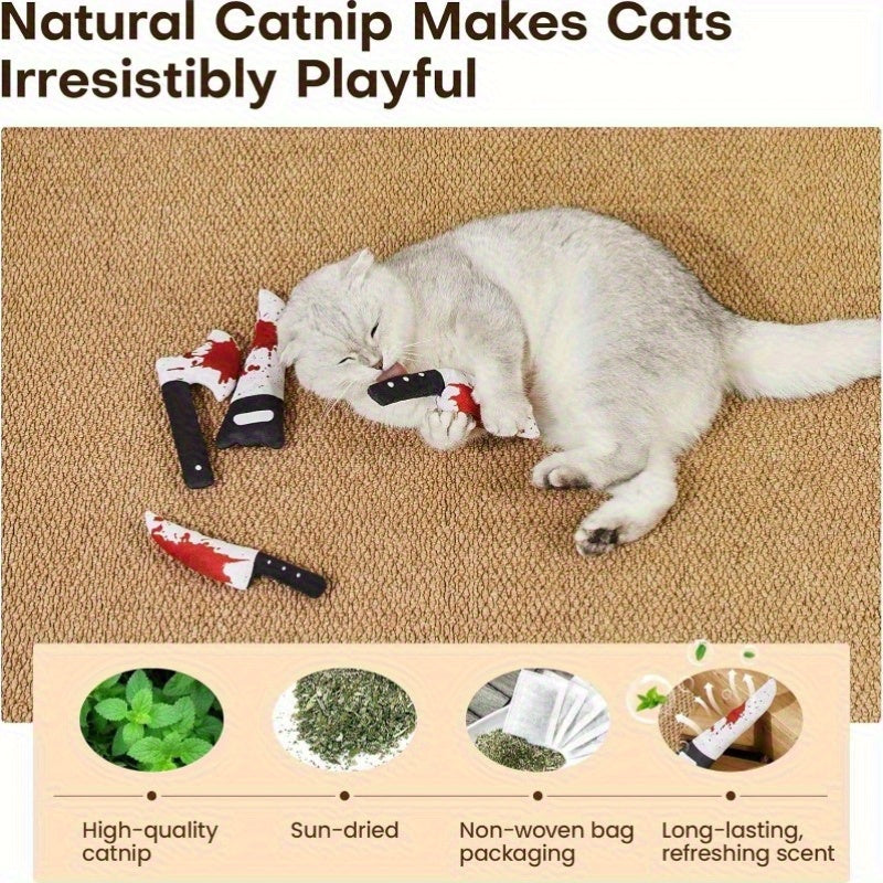 4pcs Cat Toys Horror KnifeShaped Kitten Crinkly Sound Toys Indoor Exercise for All Cat Breeds 6.5 Inches, Without Battery - Revitalize Mind Body