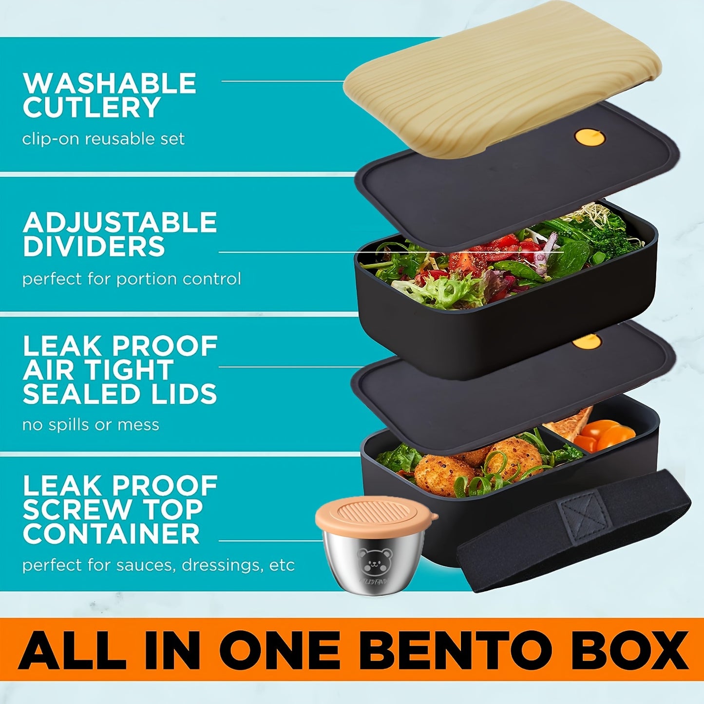 60OZ Double-layer Lunch Box Set: Lunch Box+soup Cup+tableware+dipping Dish+meal Bag. Prepare Your Favorite Lunch For Him/her, Suitable For Outdoor/long-distance Driving. - Revitalize Mind Body