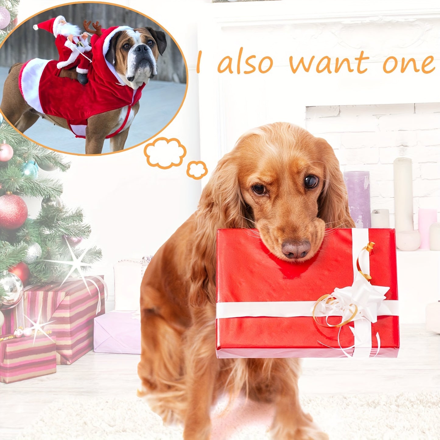 Playfu Santa Claus Riding Dog Costume Festive Pet Outfit