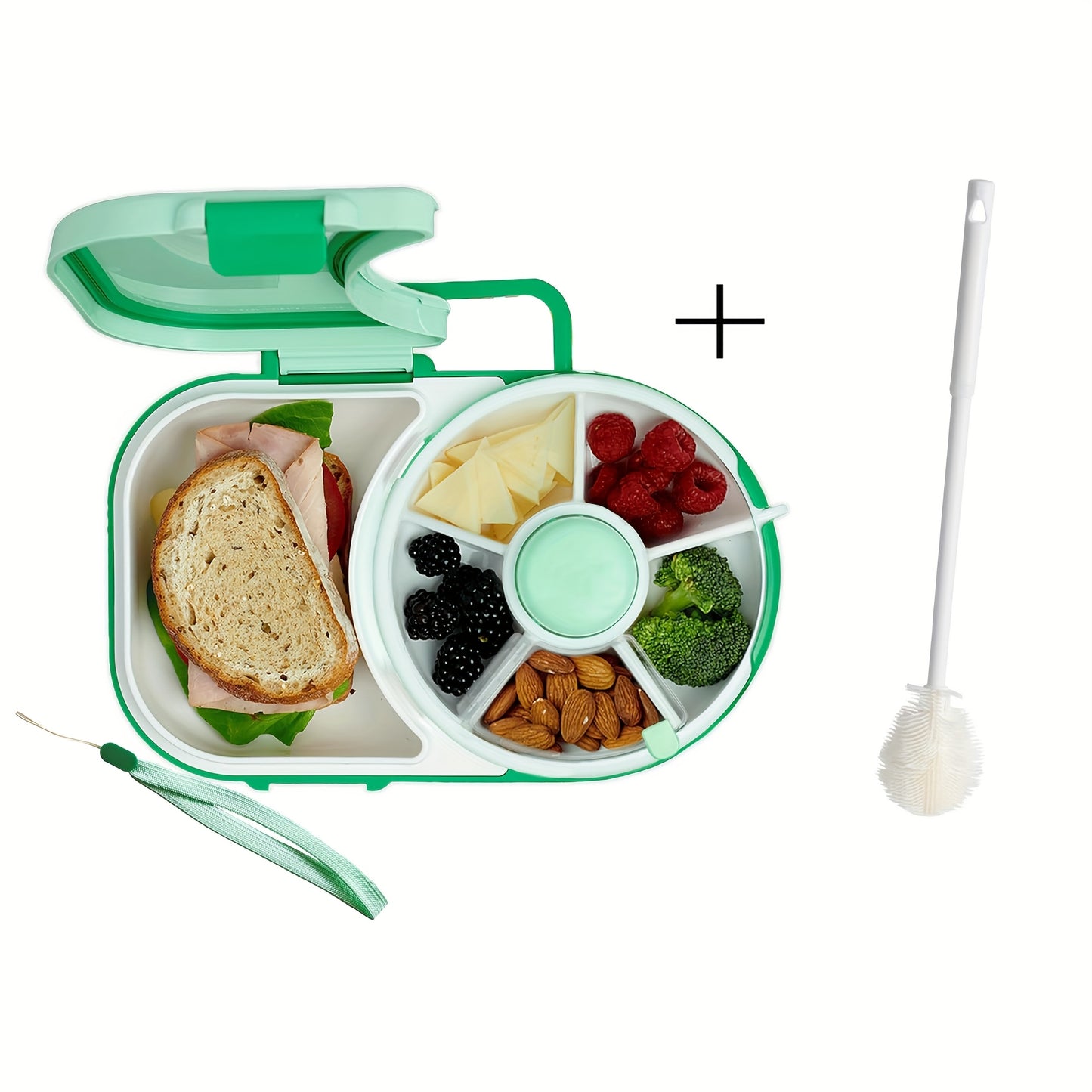 Faridabio 1pc Portable Tote Bag Rotating Lunch Box Picnic Snack Tray School With Lunch Box Picnic Camping Snacks Rotating Fruit Tray Sealed Dry Fruit Tray Moisture Resistant And Silicone Cleaning Brush - Revitalize Mind Body