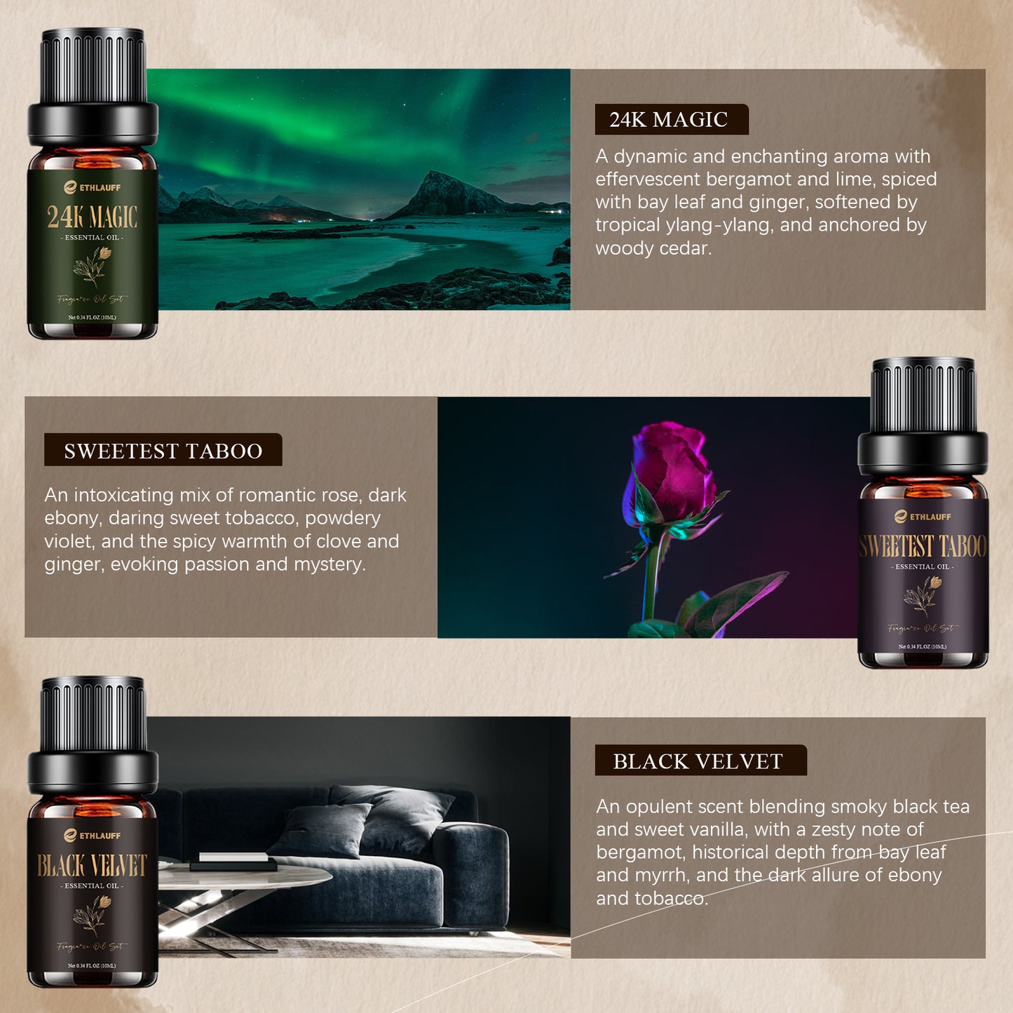 Mens Essential Oils Set, Men Scents Fragrance Oil, Essential Oils for Diffuseret 6x10ML, Diffuser Oils Scents for Home,Tobacco and Bay Leaf, Kentucky Bourbon, Galactic Skies, Scotch Whisky, Birchwood Oud - Revitalize Mind Body