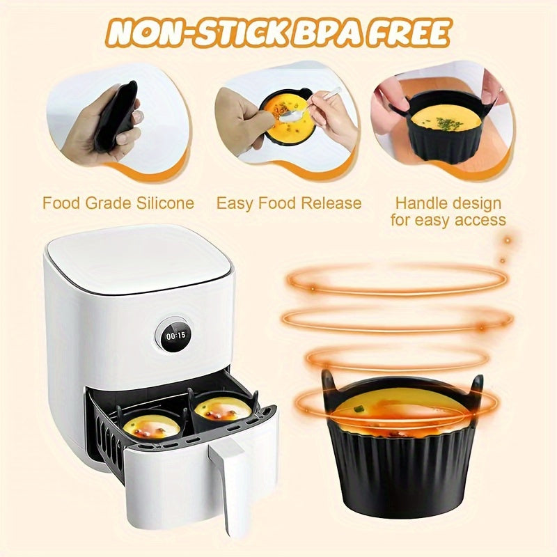 3pcs Black Silicone Air Fryer Baking Ramekins - Non-Stick, Food-Grade, Heat-Resistant Oven & Air Fryer Safe - Ideal for Eggs, Cupcakes, Muffins, Puddings, Tarts, Custards - Healthy Cooking Essentials, Air Fryer Accessories, K - Revitalize Mind Body