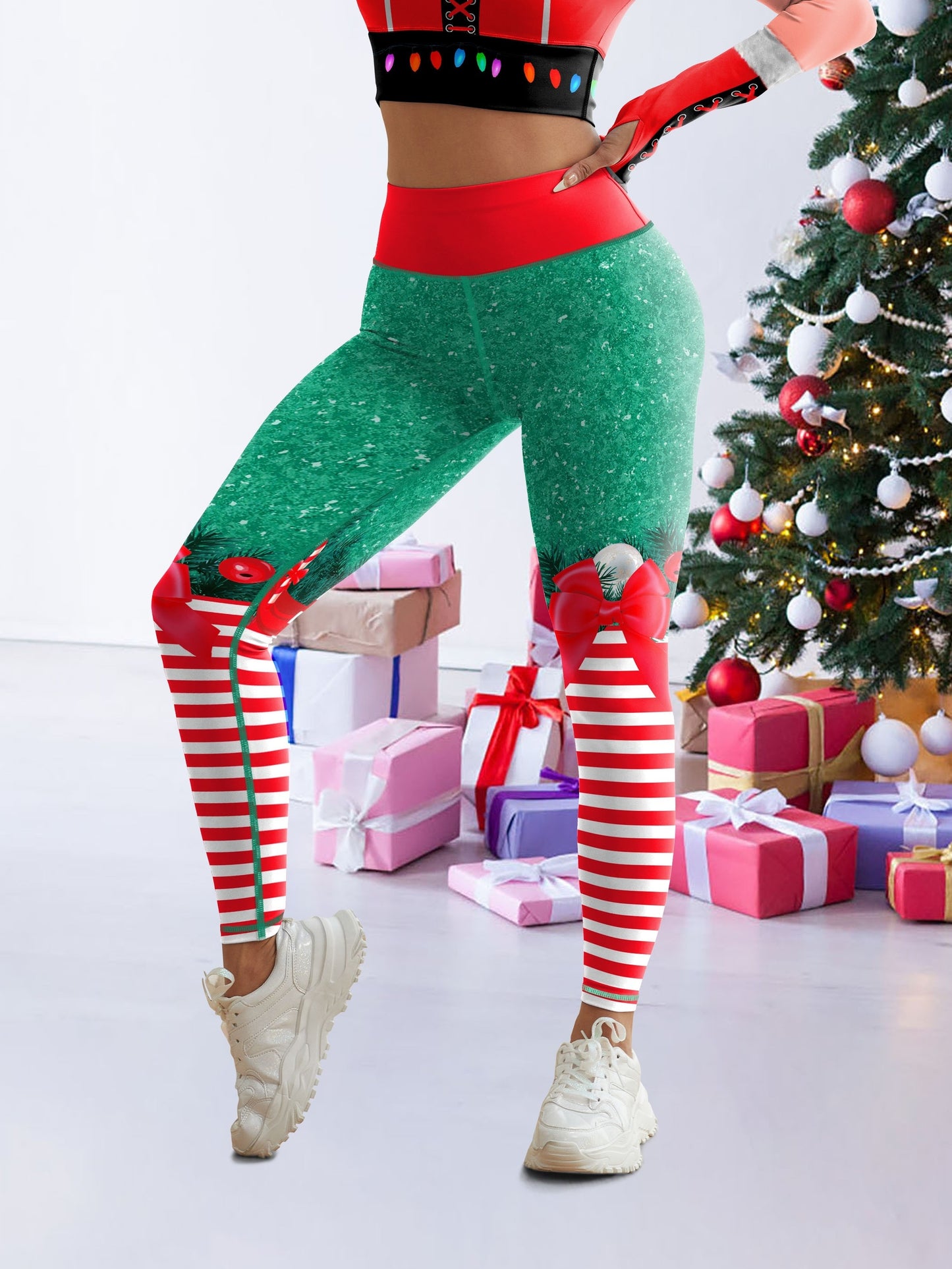 Festive Christmas Elf Leggings With High Waist Yoga Fit