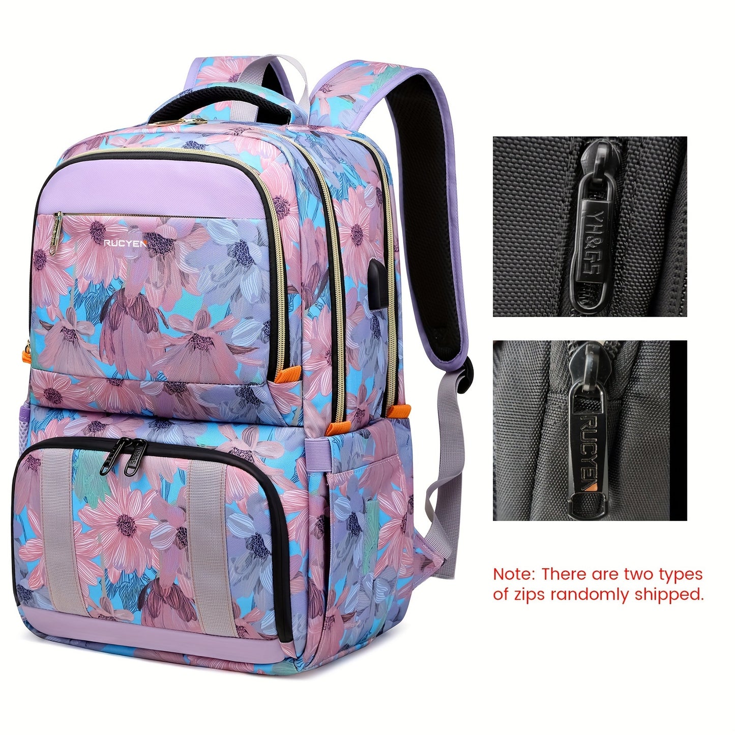 RUCYEN Lunch Backpack, Insulated Cooler Backpack for Women Laptop Backpack with USB Port, 15.6 Inch Laptop Waterproof Backpack Food Bag for Work Beach Camping Picnics Hiking Travel Pink Flower - Revitalize Mind Body