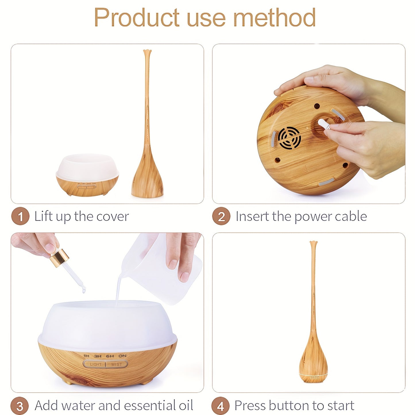 13.53oz Premium Essential Oil Diffuser, Aromatherapy Oil Humidifier With 10 Bottles Of Essential Oils, Home/Bedroom Cold & Warm Mist Humidifier With Timer & Auto Off Safety Switch, 7 LED Light Colours For Desk/Office/Baby Bed - Revitalize Mind Body