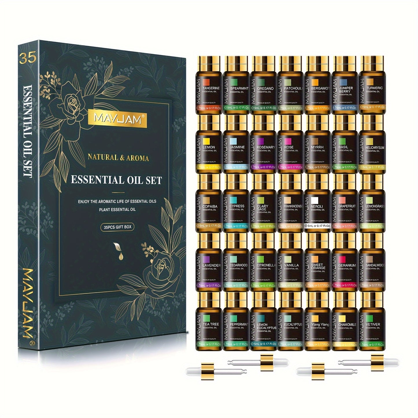 MAYJAM 35pcs 5ml/0.17Fl.Oz Essential Oils Set Gift Kit For Aromatherapy Diffusers Humidifier Valentine'S Day - Revitalize Mind Body