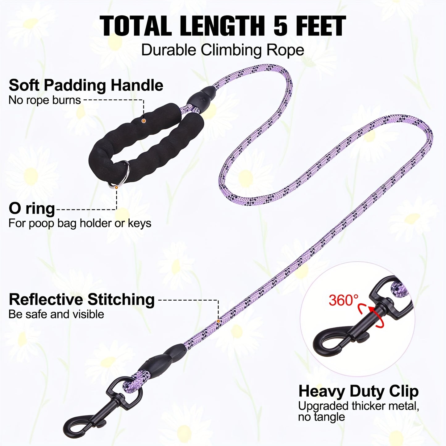 Floral Pattern Reflective Dog Harness And Leash Set