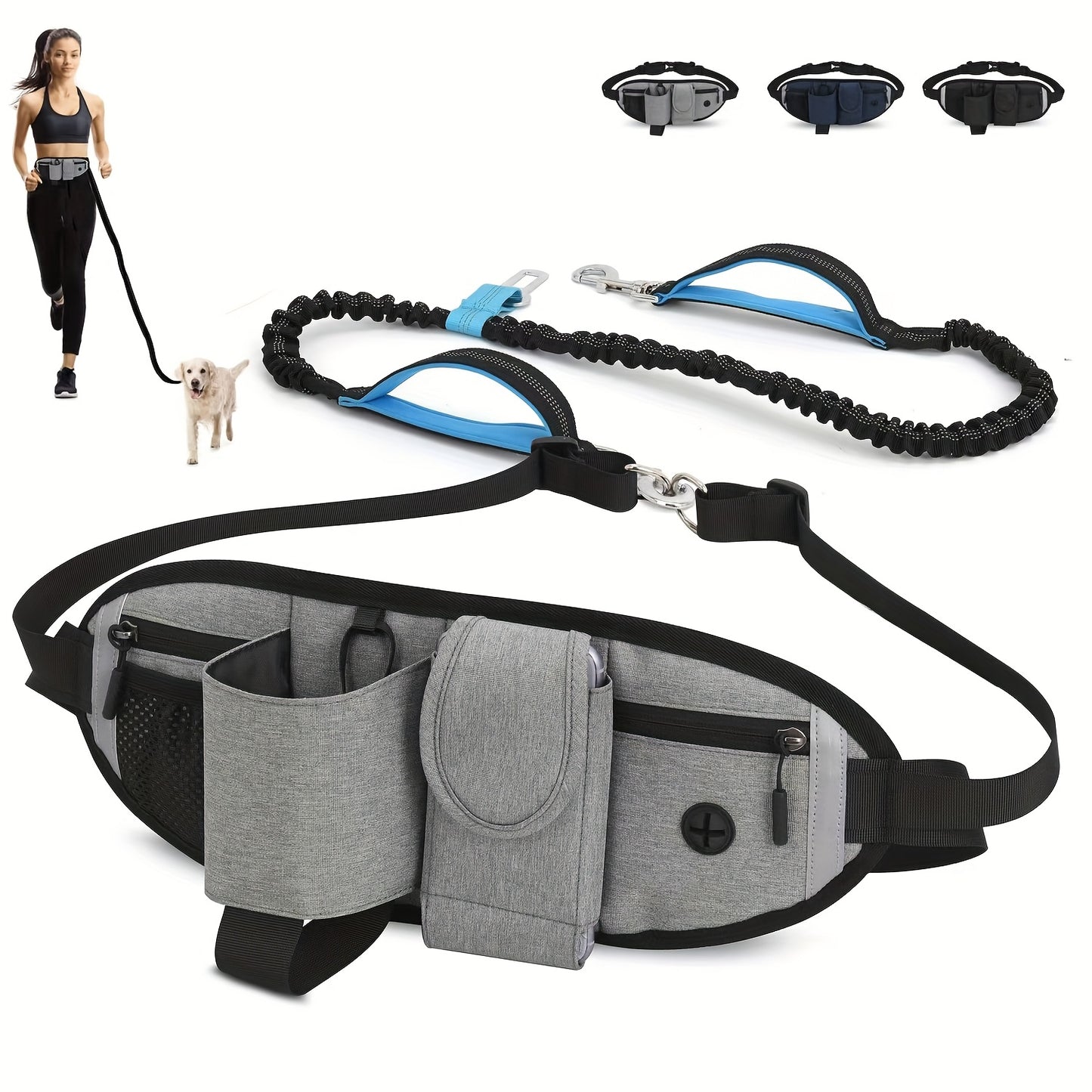 A Retractable Dog Leash with a Waist Bag, Convenient for Walking Dogs, Featuring a Hands-Free Design And an Adjustable Belt, Suitable for Running And Training. - Revitalize Mind Body