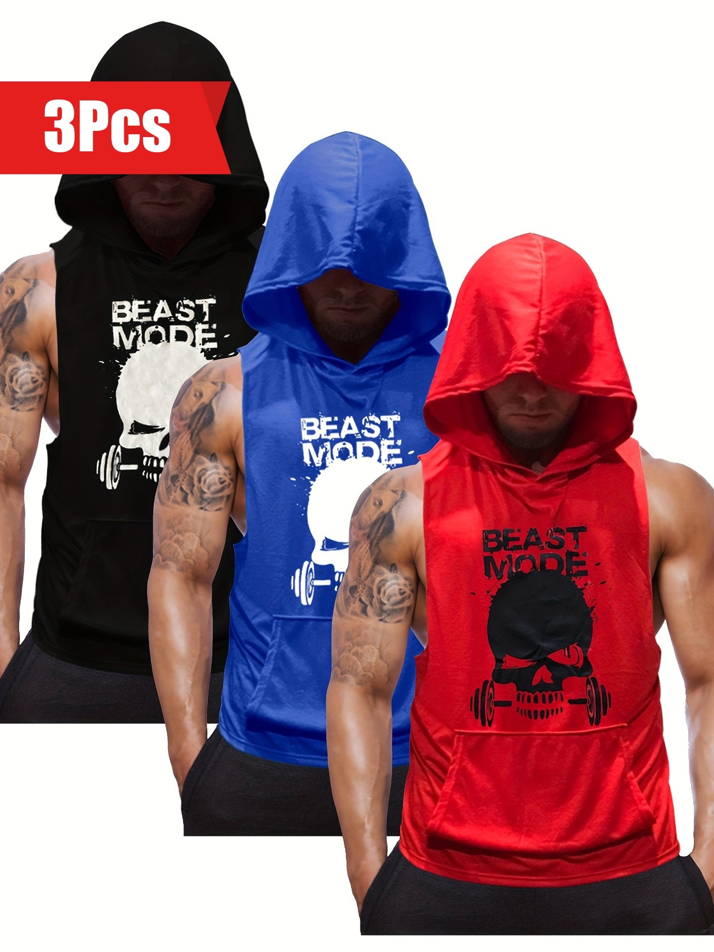 Men's Sleeveless Hooded Workout Tank Tops by QQ