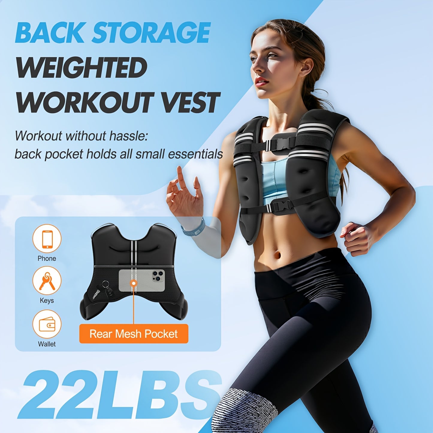 MAKIT HOME Weighted Vest With Reflective Strips And Adjustable Weights
